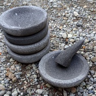 Satu Set Batu Cobek ASLI D20cm - D22cm batu alam asli Coek Ulekan Sambal Muntu penggiling bumbu