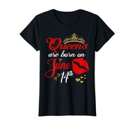 Womens Red Lips Queens are Born on June 14th Gemini Birthday Girl T-Shirt