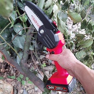 【Ready Stock+100% Origianal】Mini Chainsaw 4-Inch Cordless Electric ChainsawPortable Handheld Electric Saw for Tree Branch Wood Cutter (Red 24V Chainsaw)