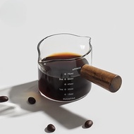 【SG】Espresso Measuring Glass Shot Glass Measuring Cup Coffee Measuring Glass with Scale Wooden Handle Double Spouts