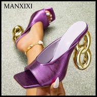 MANXIXI Fashion Women High Heels 3.93 Inches Beautiful Gold Heel Leather Sandals (Size 35-41)