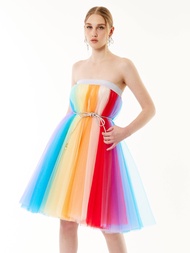 สินค้าใหม่ iCONiC SUPER RAINBOW DRESS SKIRT #7493 ชุดเดรส ผ้าตาข่ายหรู สีรุ้ง ขอบยางยืด ใส่เป็นกระโป