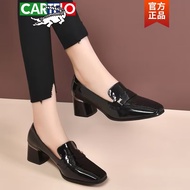 A-6💚Cartelo Crocodile（CARTELO）Women's Leather Chunky Heel High Heels2023Spring New Leather Shoes Patent Leather Fashion