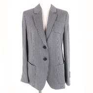 成色極佳。 Emporio EMPORIO ARMANI亞麻真絲混紡印花單排扣修身西裝外套。尺寸 40，海軍藍和灰色。正品。女款。原價：¥143,000。