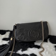 中古包 GUCCI 古馳 光澤油蠟牛皮流蘇鏈條包