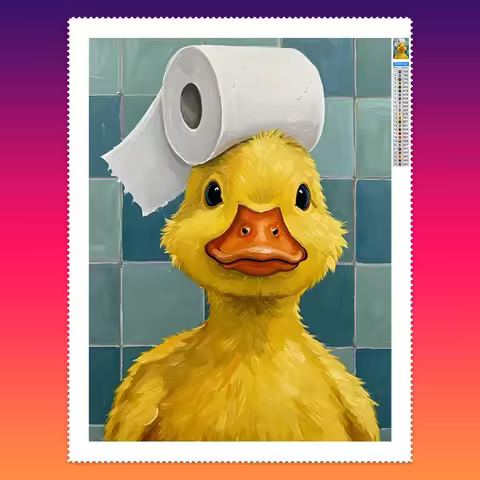 Duck with Toilet Paper Cap 5D Diamond Painting Cute Little Yellow Duck Picture DIY Diamond Embroider