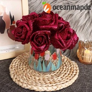 OCEANMAPDZ Foam Roses Blue Roses with Glitter Powder 10pcs Bride Bouquet Artificial Flowers