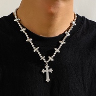 Gothic Metal Cross loket kalung tulang selangka Punk tiruan mutiara manik kalung lelaki kasual leher barang kemas hadiah