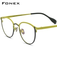 FONEX แว่นตาแว่นสายตาสั้นทรงกลมสไตล์วินเทจสำหรับผู้ชายกรอบแว่นตาไททาเนียม F85782แว่นกันแดดสไตล์เรโทรไททันแบบใหม่2023