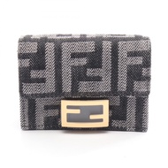 【二手】FENDI Micro FF 提花三折錢包 8M0395AUT4F1UJ5 黑色/午夜藍牛仔布三折錢包（女士）（全新）