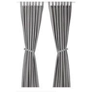 IKEA LENDA CURTAINS WITH TIE-BACKS, 1 PAIR, 140 x 250 CM, GREY/BRIGHT BLUE/LIGHT BEIGE