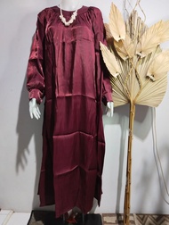 Gamis Ameena Katun Shimmer Silk Dress Polos Premium Jumbo Model Abaya Kekinian Terbaru Lilac Coksu