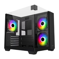 FSP S190 TRIPLE GLASS M-ATX PC CASE / CASING WITH 5 ARGB FANS - BLACK