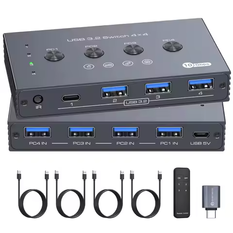 10Gbps USB 3.2 Switch 4 Computers Share 4 Peripherals 4 Port USB 3.0 Switcher for Mouse Keyboard Pri