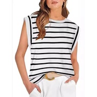 [Ready Stock] 2024 Amazon AliExpress ebay Hot-selling Ladies Summer Striped Printed T-Shirt