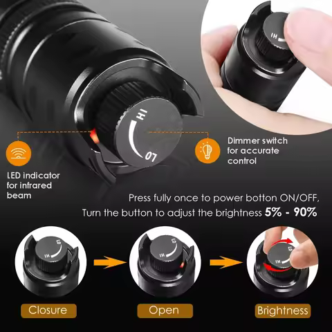 UniqueFire 2002D Vcsel LED IR 940NM 850NM Flashlight Zoom Hunting Fishing Night Vision Torch Recharg