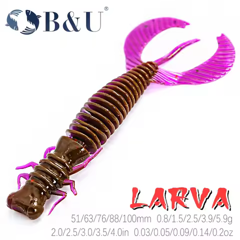 B&U Larva Soft Lures 51/63/76/88/100 mm Artificial Lures Fishing Worm Silicone Bass trout Minnow Swi