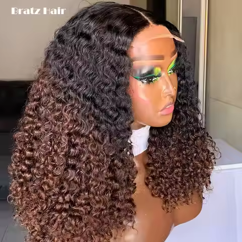 Super Double Drawn 4by4 Closure Pixie Curls Wig Human Hair Ombre Brown 13x6 13x4 HD Lace Front Wigs 