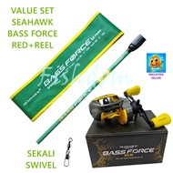 FISHDOM COMBO SET SEAHAWK BASS FORCE BC FISHING ROD JORAN PANCING MURAH BC REEL