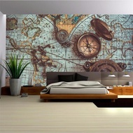 Beibehang Custom wallpaper 3d decorative painting retro world map pocket watch background wall paper