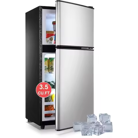 Compact topfreezer refrigerator with 3.5 cubic feet capacity 7level adjustable thermostat control en