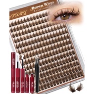 Kit Kluster Bulu Mata Coklat, Kit Sambungan Bulu Mata Tipis 10-14MM, Kluster Bulu Mata Pendek Berdur