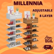 8-Layer Multifunction Simple Adjustable Double Sided Wooden Shoe Rack Shoe Storage Cabinet With Draw