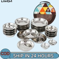[LIXADA MALL] CLS 22PCS Portable Dinner Plates Camping Tableware Set Polished Stainless Steel Bowls 