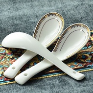 Gold bordered bone china  japanese style dinner dessert spoon  kitchen spoon white  mini ceramic scoop  for dessert Serving Utensils