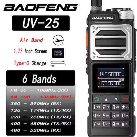 Baofeng UV-25 UHF VHF Air Band AM Receiver, NOAA Weather Alert, 999 Channels Long Range Two Way Radi