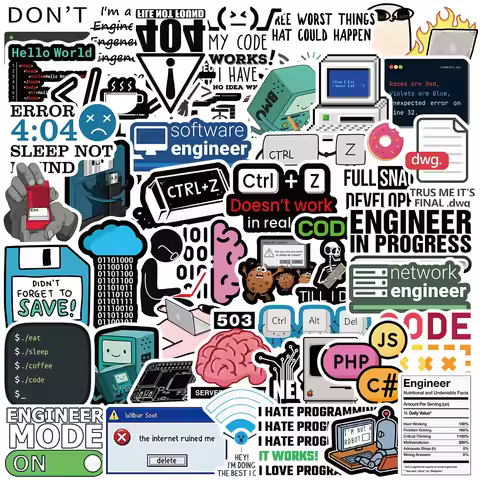 50PCS Funny Programming Meme Stickers Java JS Php Docker Html Cloud Language Decals Computer Laptop 