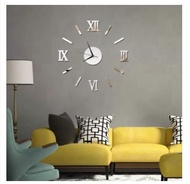 SG SELLER Analog 3D Mirror Surface Wall Clock Sticker Modern (SILVER)