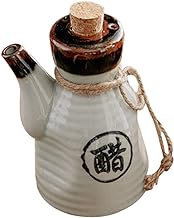 Housoutil Japanese Style Ceramic Oil Dispenser Bottle Ponzu Vinegar Dispenser Shoyu Soy Sauce Dispenser with Cork Stopper 200ml Condiment Pourer Pot Dispensers White