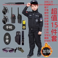 Ready stock baju polis kanak lelaki Children's Special Forces Toy children's police sergeant uniform suit winter police plush military uniform suit men's special police uniform pol