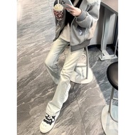 baggy pants men seluar lelaki Seluar vibe jalan raya Amerika, seluar jeans mikro kelabu berasap lela