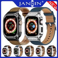 Metal Case with Leather Watch Band for Apple Watch Bands 49mm 45mm 44mm Stainless Steel Rugged Prote