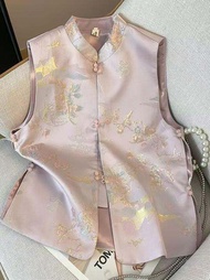 Áo Vest Cổ Đứng Thêu Kiểu Trung Quốc Mới Cho Nữ Dáng Rộng Mỏng Không Tay Mùa Xuân Thu Áo Vest Phong 