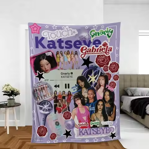 1pc Katseye Girl Group Collage Flannel Throw Blanket, Soft Lightweight for Bedroom Living Room Campi