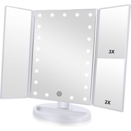 Flymiro Tri-Fold Luminous Makeup Mirror, 3 Times/2 Times Magnification, Luminous Makeup Mirror, Touc