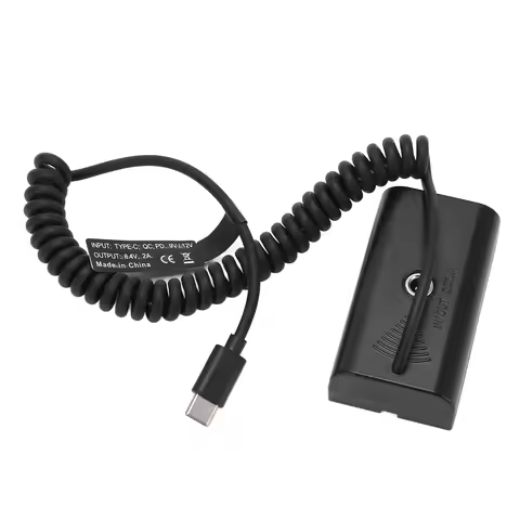 Type C to NP F550 DC Dummy Battery 35-90cm Spring Power Cable for Camera Monitor Fill Light