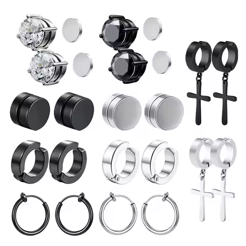 10 Pair Ear Clip Fake Ear Hoops for Men and Women, Magnetic Ear Clip Stainless Steel Clip on Pendant