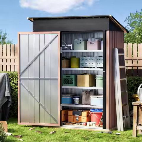 5X3X6.1FT Garden Storage Shed with Lockable Door,Steel Tool Shed with Sloping Roof,Anti-Corrosion Me