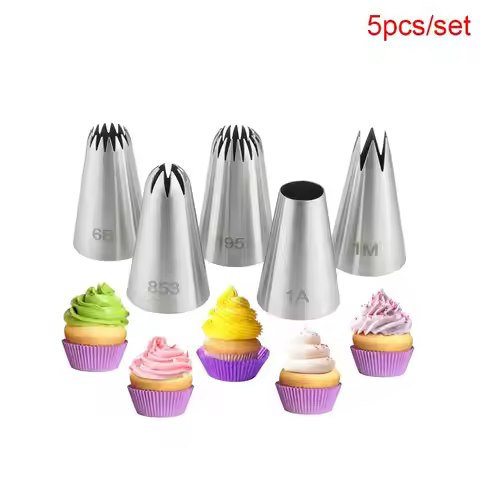 5pcs/set Stainless Steel Piping Nozzle Cream Cake Cupcake Drop Flower Rose Pastry Nozzles Baking Too