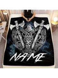 Chăn nỉ thiết kế rìu Viking có tên tùy chỉnh - Nhẹ, mềm mại và ấm áp khi đi du lịch, cắm trại, gia đ