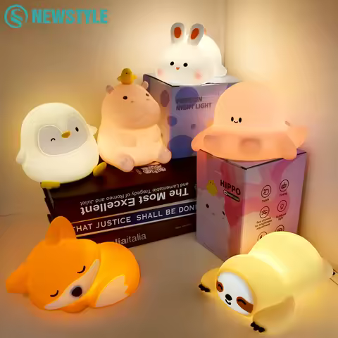 Cute Silicone Squishy Night Lamp Fox Rabbit Dimmable Nursery Nightlight Rechargeable Timing Bedside 