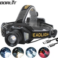 BORUiT LED Sensor Headlamp Type-C Rechargeable Zoom Headlight Fishing Camping Outdoor Accessories