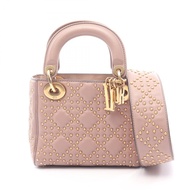 【二手】迪奧 Lady Dior 迷你鉚釘兩用手提包 M0505OWFX 粉ブラウン皮革 Lady Dior 鉚釘兩用迷你手提包
