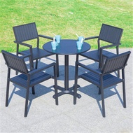 Carpenter - 戶外休閒塑木桌椅組合（Ｗ70CM碳鋼圓檯+椅*4）