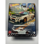 Hot Wheels Premium Boulevard 2023 LB-ER34 Super Silhoutte Nissan Skyline LBWK R34 White Japan Card