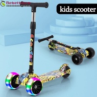 BEBETTFORM Children Scooter, Widened Pedals Foldable Kids Scooter, Sport Toy Lightweight Adjustable Height with Flash Wheels 3 Wheel Scooter for 3-12 Year Kids